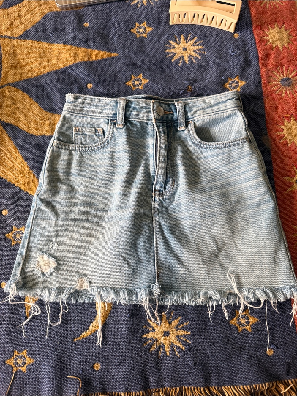 Hollister Light Blue Distressed Denim Mini Skirt